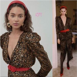 Ronny‎ Kobo Astrid Leopard Burnout Velvet Dress Size Extra Small XS Black Brown